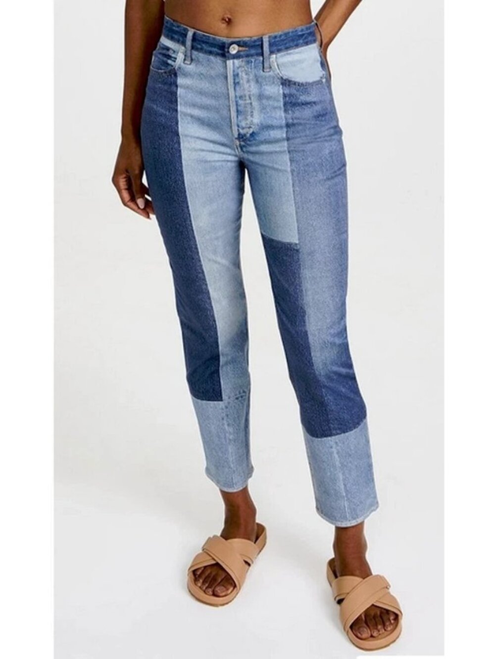 NWT rag & bone Miramar Nina Cigarette in Bryon Patchwork Faux Jean Print Pant 25